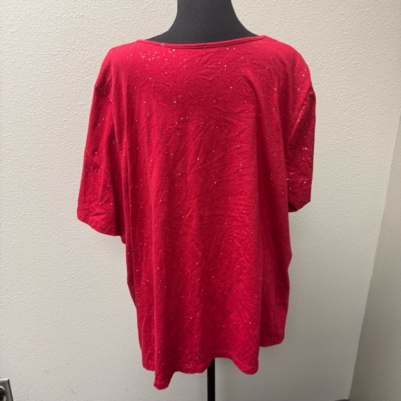Catherines Red Sparkle Top 3X Plus Size Holiday Glitter Keyhole Blouse - Picture 4 of 7